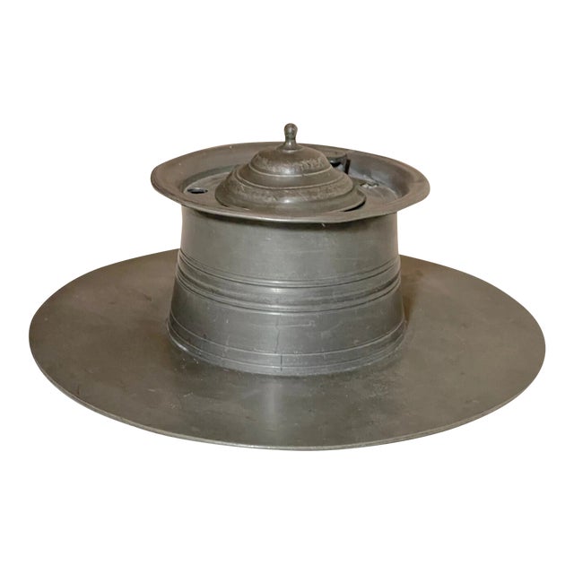 Large Rare Antique 18th Century 1700s Handmade French Pewter Desk Inkwell Jar For Sale