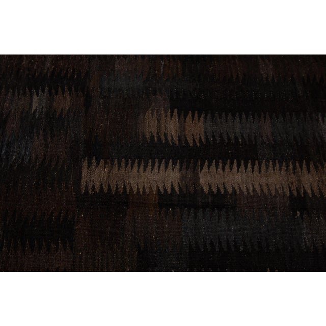 Textile Modern Kilim Handmade Black Geometric Wool Rug For Sale - Image 7 of 10