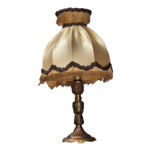Vintage Hollywood Regency Fringe Boudoir Lamp With Satin Shade and Brass Base