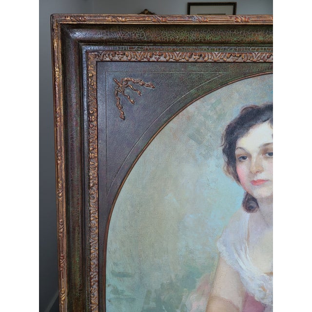 Charles J. Bensco Antique 1930's Oil Painting Portrait of a Los Angeles Woman For Sale - Image 11 of 16