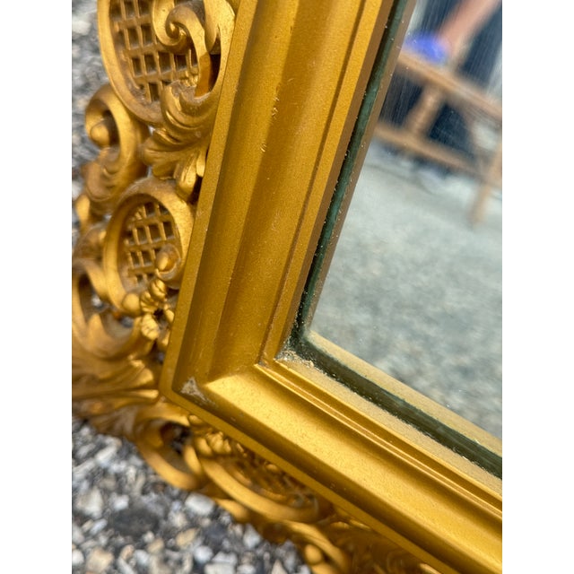 Gold Vintage Carved Giltwood Baroque Rococo Mirror For Sale - Image 8 of 11