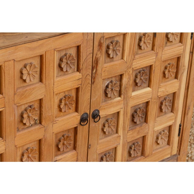 Wood Carved Floral Lotus Buffet Cabinet For Sale - Image 7 of 10