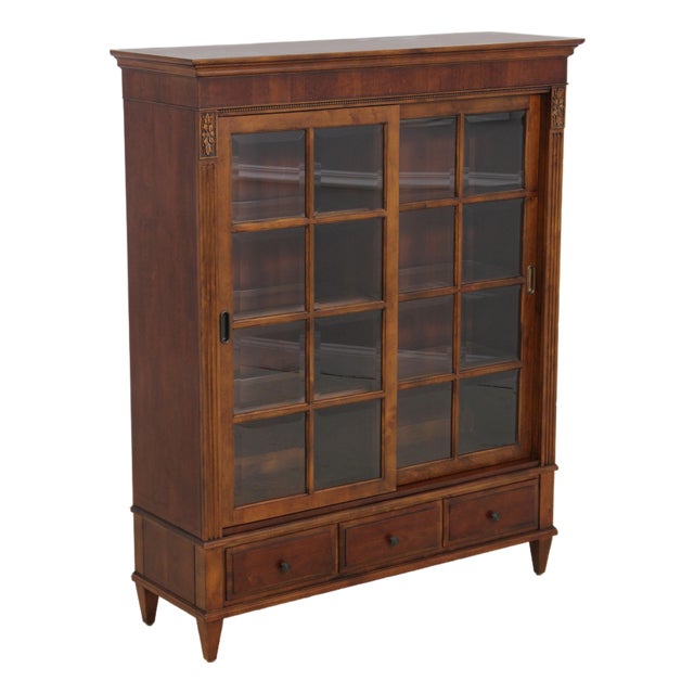 Ethan Allen Sliding Door Bookcase Cabinet For Sale