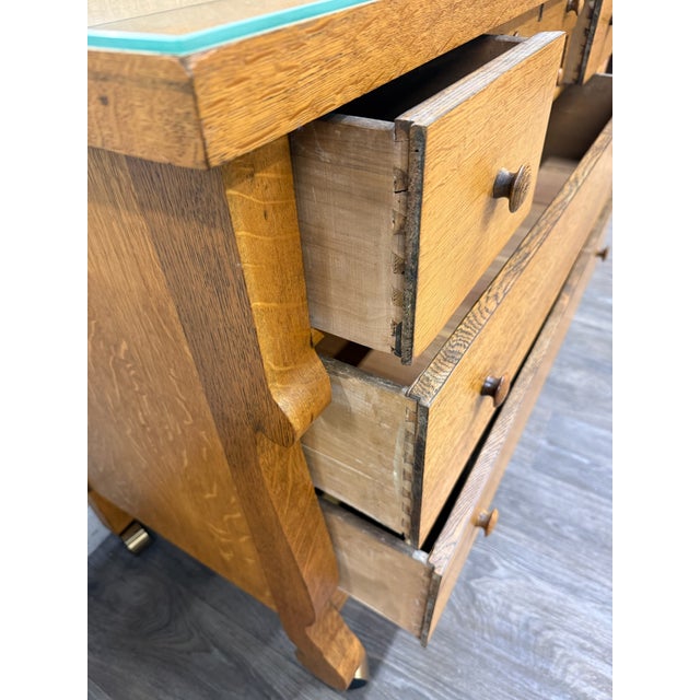Antique American Empire Revival Oak Lowboy Dresser Chest of Drawers With Mirror For Sale - Image 13 of 18