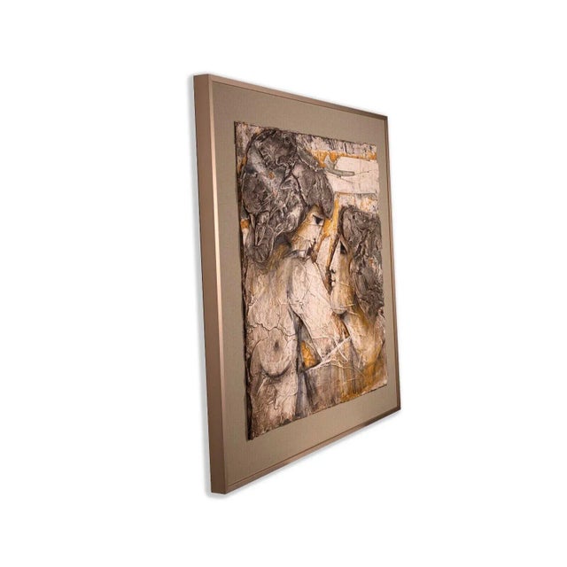 1960s Ljubo Biro Untitled Romantic Couple Signed Acrylic Painting on Masonite 1960s For Sale - Image 5 of 11