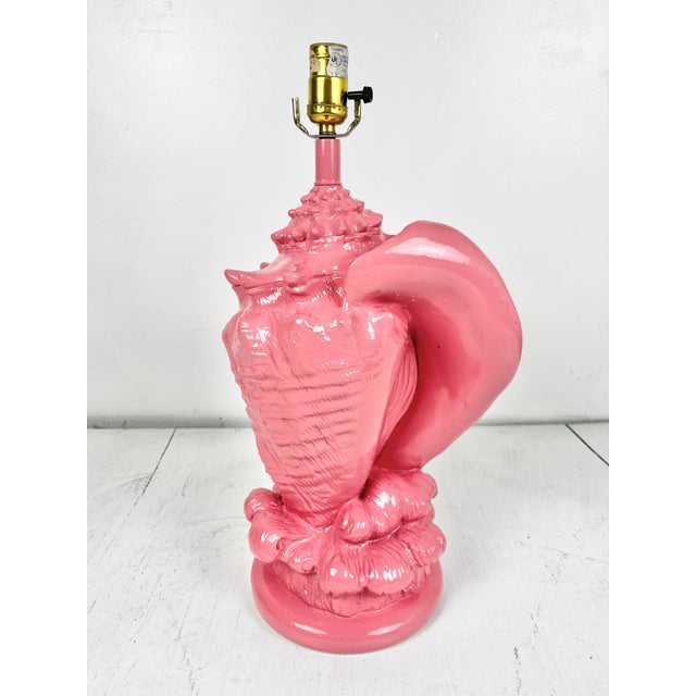 Boho Chic Newly Lacquered Vintage Plaster Conch Shell Lamp For Sale - Image 3 of 12