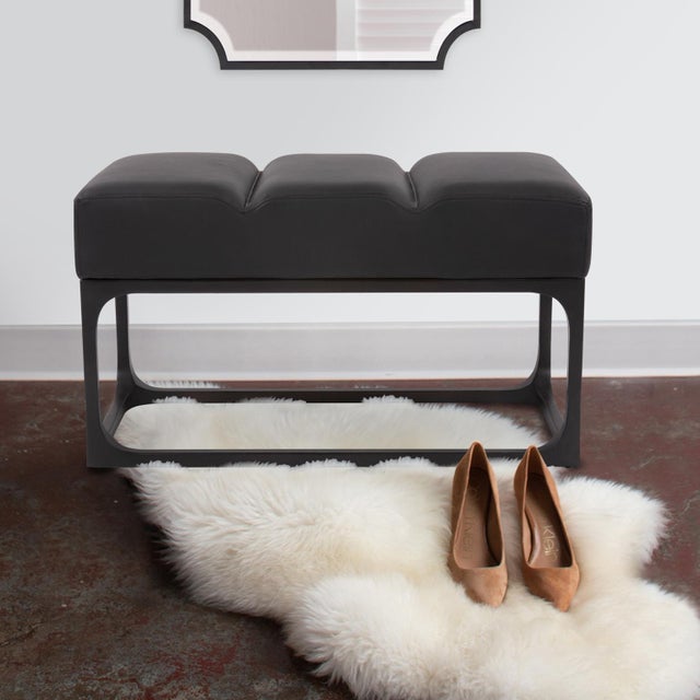 Black Roma Leather Bench For Sale - Image 8 of 10