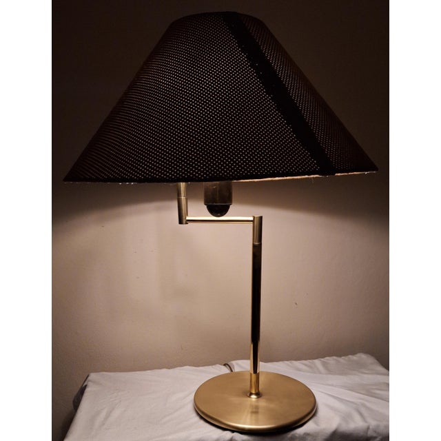 Vintage Brass Table Lamp with Handmade Faux Leather Swivel Shade, 1970s For Sale - Image 12 of 16