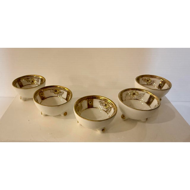 Antique Hand Painted Nippon Porcelain Footed Salt Cellars, Set of 5 For Sale - Image 9 of 12