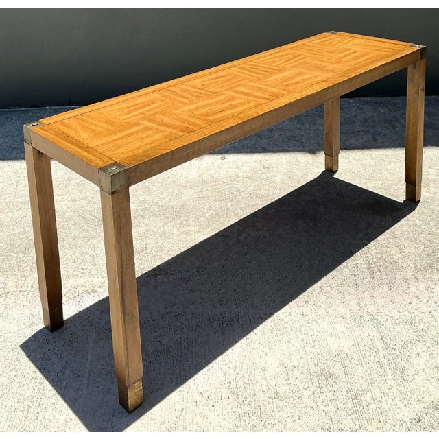 Brass Vintage Brass Detail Campaign Console Table For Sale - Image 8 of 12