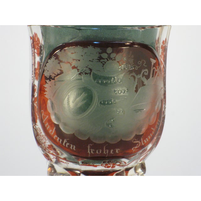Cup Goblet Bohemian Glass Ruby Flashed Cut Engraved Cornucopia Antique Grand Tour For Sale - Image 9 of 17