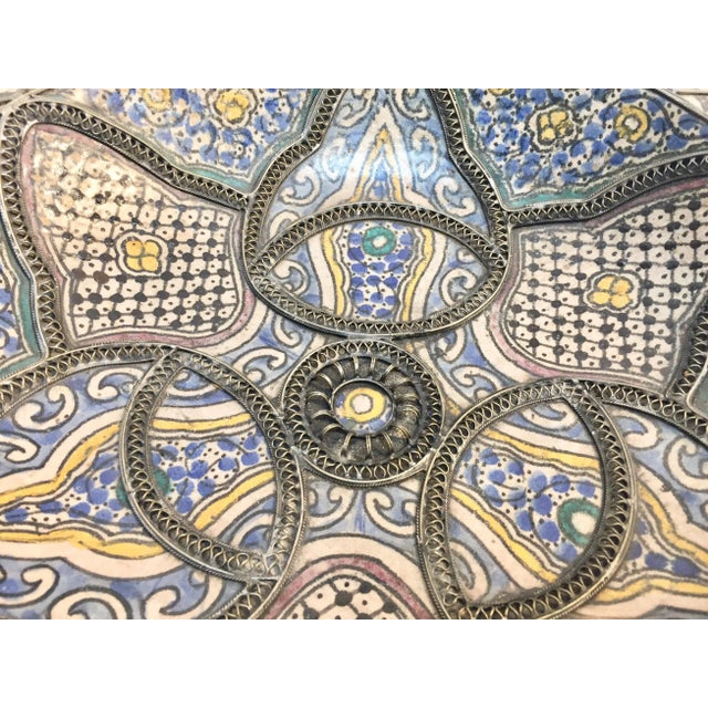 Moroccan Ceramic Plate Adorned With Silver Filigree For Sale - Image 10 of 12
