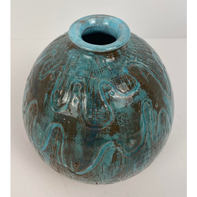 Round Mid-Century Ceramic Vase, Studio Pottery Vase Signed For Sale - Image 4 of 6