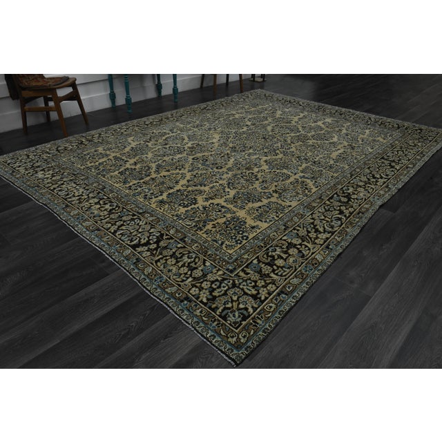 1970s Vintage Persian Handmade Wool Cotton Green Area Rug For Sale - Image 9 of 11