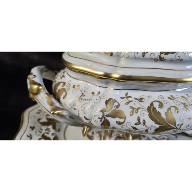 Covered Tureen with Stand in Porcelain with Gilded Vegetal Decoration from Le Tallec, Paris, France, 1960s For Sale - Image 11 of 16