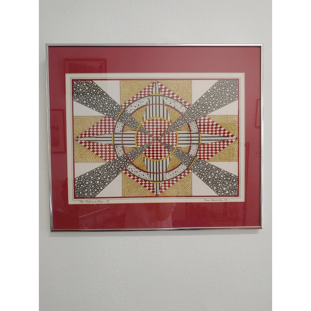 Metal 1988 Geometric Pen and Ink Drawing Signed Ivan Saramaha, Framed For Sale - Image 7 of 7