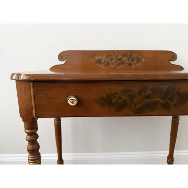 Mid 20th Century Mid-Century L. Hitchcock Stenciled Writing Desk & Matching Caned Bench – 2-Piece Set For Sale - Image 5 of 16