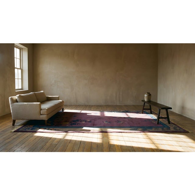 Textile 1920s Purple Floral Antique Chinese Art Deco Rug 6'2" X 8'9" Handknotted Wool Carpet For Sale - Image 7 of 9