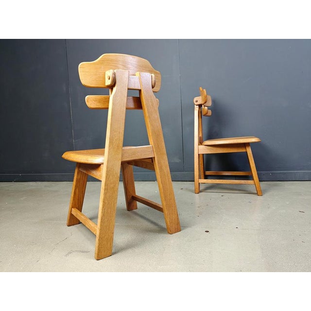 Vintage Brutalist Dutch Oak Dining Chairs, 1960s, Set of 4 For Sale - Image 6 of 14