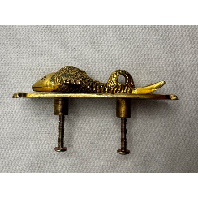 Metal Vintage Hollywood Regency Solid Brass Koi Fish Hardware Cabinetry Knobs Hardware/Pulls, Set of 3 For Sale - Image 7 of 12