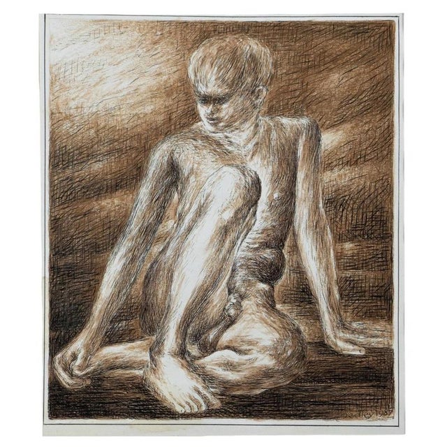 Joseph Smedley, Seated Male Nude Figurative Drawing, 1987, Paper For Sale - Image 6 of 6