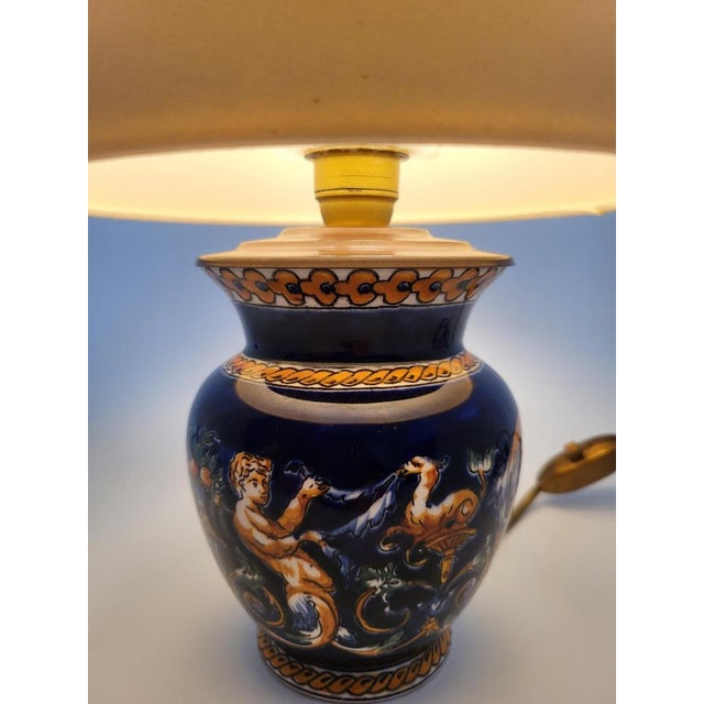 Lamp with Blue Italian Renaissance Decor from Gien For Sale - Image 4 of 13