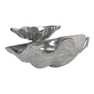 1980s Arthur Court Vintage Silver Clam Shell Chip & Dip Bowls For Sale