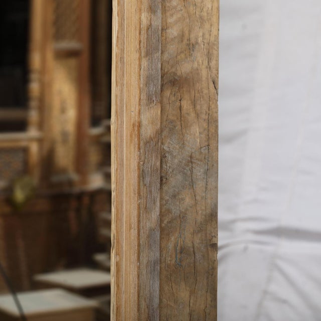 Antique Indian Bleached Teakwood Carved Door Frame C. 1880, With a Mirror Added on Iron Legs For Sale - Image 4 of 6