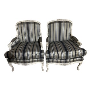 1980s Pair of Louis XV Style French Bergere Chairs For Sale