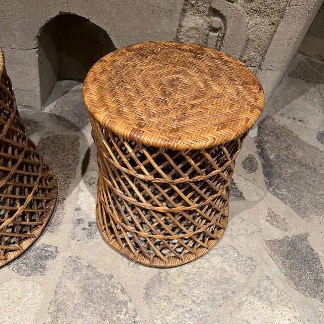 AMBIANIC presents Set of two Midcentury Cane Nesting Tables Vintage Modern Unmarked, in the style of Franco Albini Large...