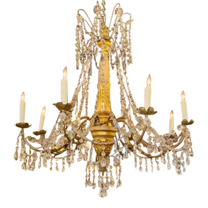 19th Century Giltwood Beaded and Crystal Chandelier From Genoa