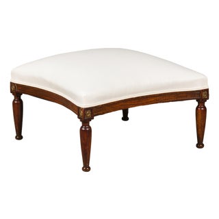 French Turn of the Century Ottoman with Giltwood Rosettes and Upholstery, 1900s For Sale