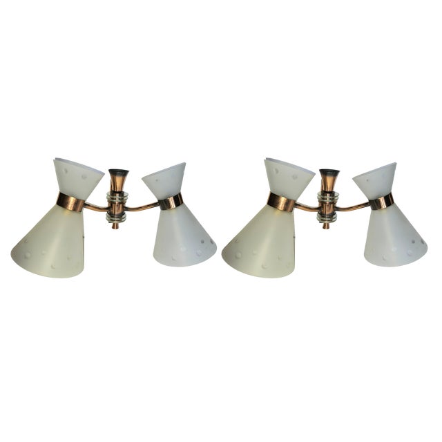 Double Diabolo Glass and Copper Sconces, 1950s, Set of 2 For Sale