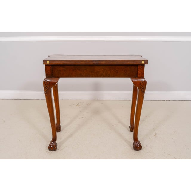 Chippendale Style Burl Walnut Flip Top Inlaid Game Table For Sale - Image 14 of 15