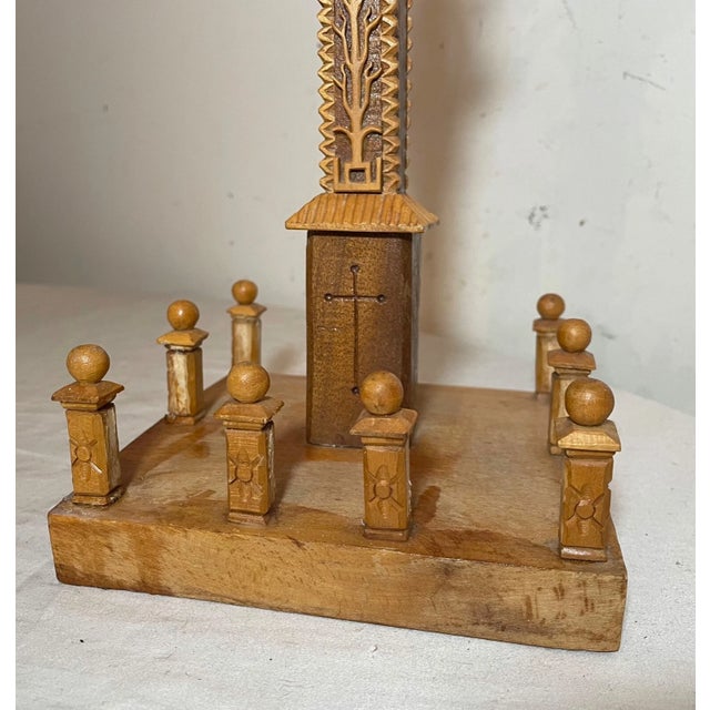 Vintage Hand Carved Wood Tramp Art Style Religious Altar Crucifix Altar Cross For Sale - Image 17 of 17