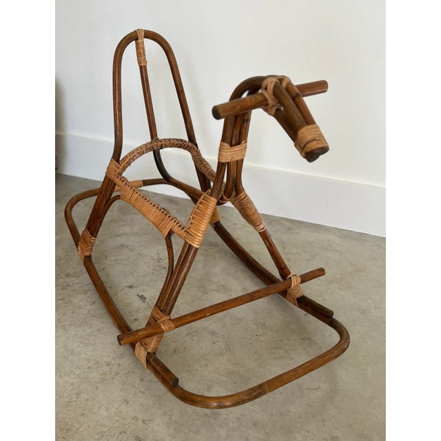 1960s 1960s Italian Bent Bamboo & Rattan Rocking Horse Attributed to Franco Albini For Sale - Image 5 of 11