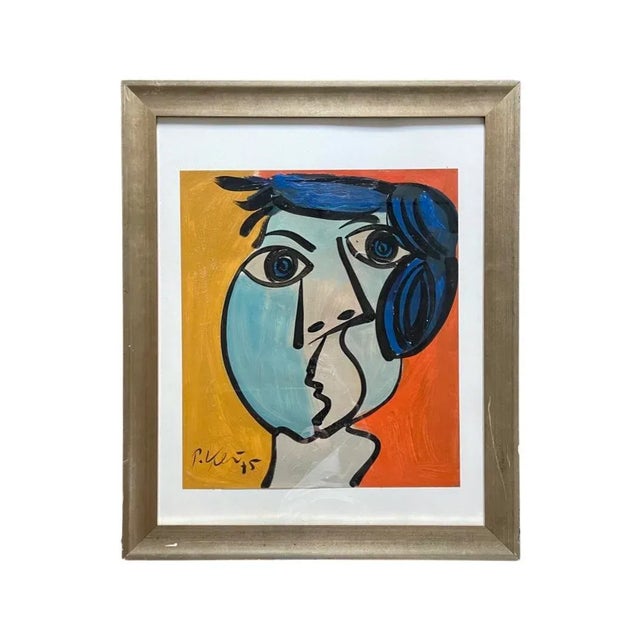 1970s 1970s Cubist Style Abstract Face Painting by Peter Keil, Framed For Sale - Image 5 of 5