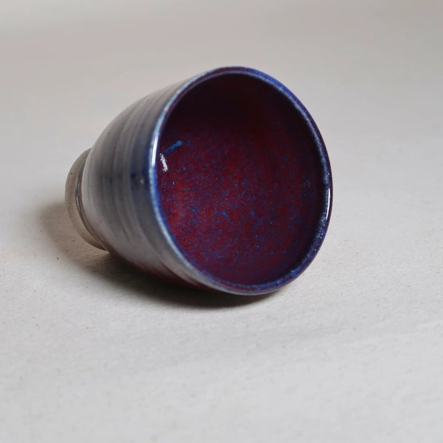 Contemporary Studio Pottery Cup With Layered Blue and Iron-Red Glaze For Sale - Image 11 of 12