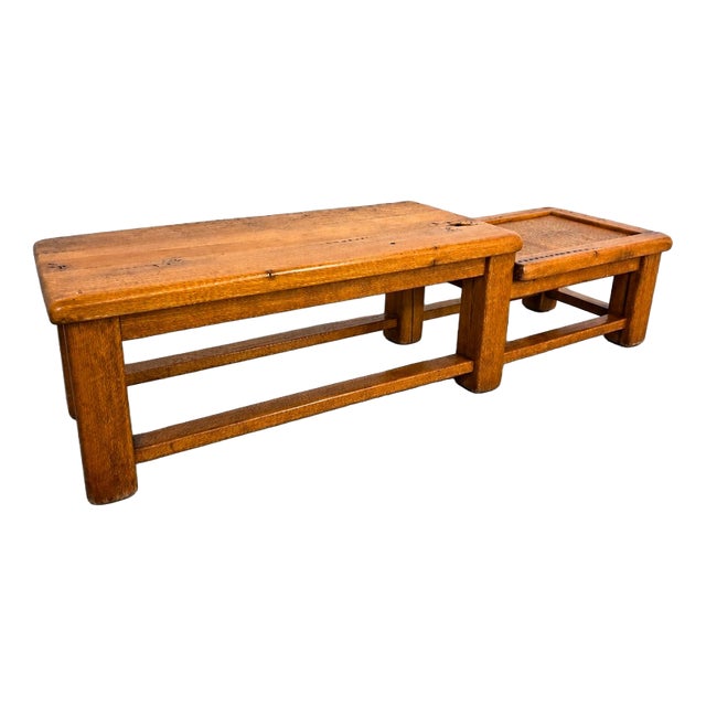 French Brutalist Oak Leveled Side Table, 1950s For Sale