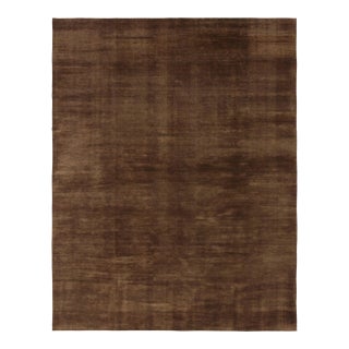 Rug & Kilim’s Modern Textural Rug, Rich Tone-on-Tone Brown With Gold Accents For Sale