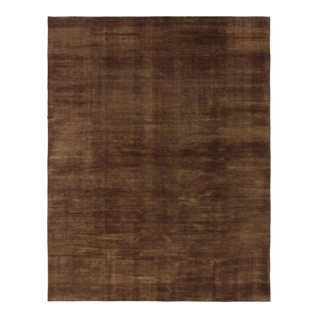 Rug & Kilim’s Modern Textural Rug, Rich Tone-on-Tone Brown With Gold Accents For Sale