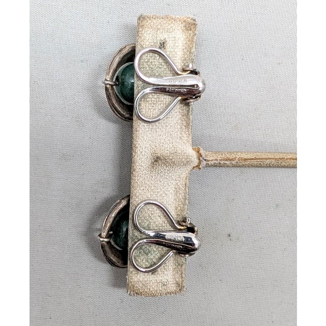1960s Vintage Signed Napier Sterling Silver Faux-Jade Clip Earrings-2 Pieces For Sale - Image 5 of 7