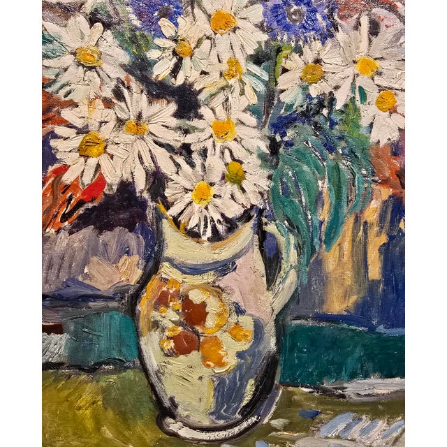 Textile David Burliuk - Vibrant Floral Still Life in Vase– 1950s Oil Painting For Sale - Image 7 of 13