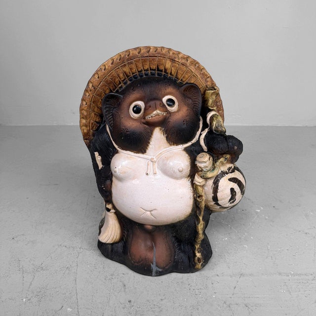 Contemporary Large Shōwa Decorative Tanuki Raccoon Dog Shigaraki Earthenware, Japan, 1970s For Sale - Image 3 of 11