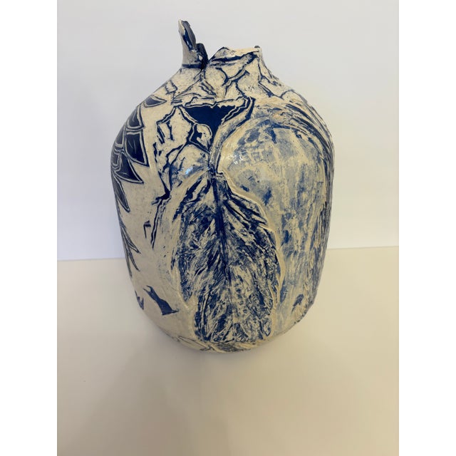 Abstract Vintage Abstract Large Blue and White Art Vessel Vase For Sale - Image 3 of 5