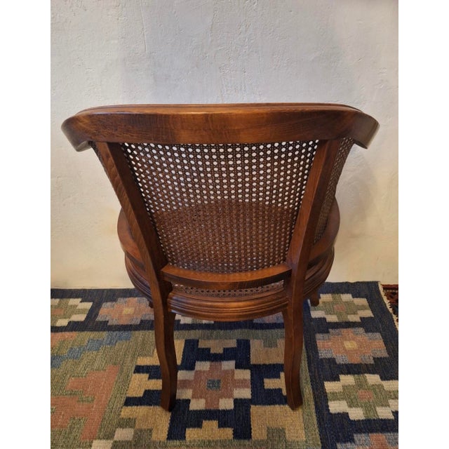 Brown 20th Century Louis XV Half-Moon Rattan and Hardwood Armchair For Sale - Image 8 of 16