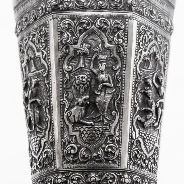 Antique Burmese Repoussé Silver Vessantara Jataka Vase, 1915 For Sale - Image 16 of 18