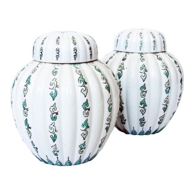 Vintage Green and White Ginger Jars A Pair Chairish