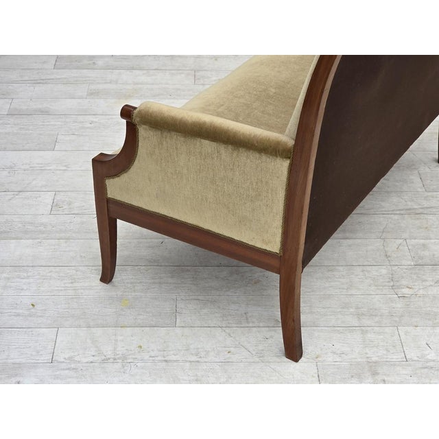 Danish 2-Seater Highback Sofa in Furniture Velour and Lacquered Teak Wood, 1950s For Sale - Image 17 of 18