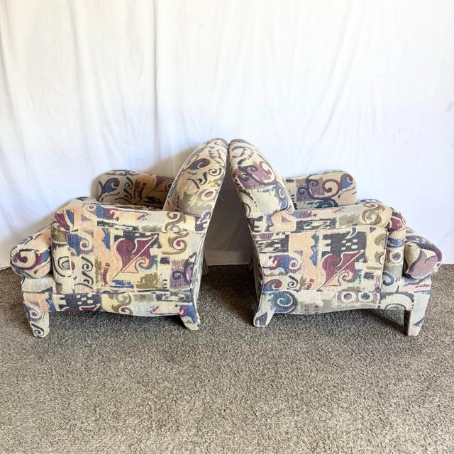 Postmodern Multi Colored Abstract Pattern Lounge Chairs - A Pair For Sale In Miami - Image 6 of 7